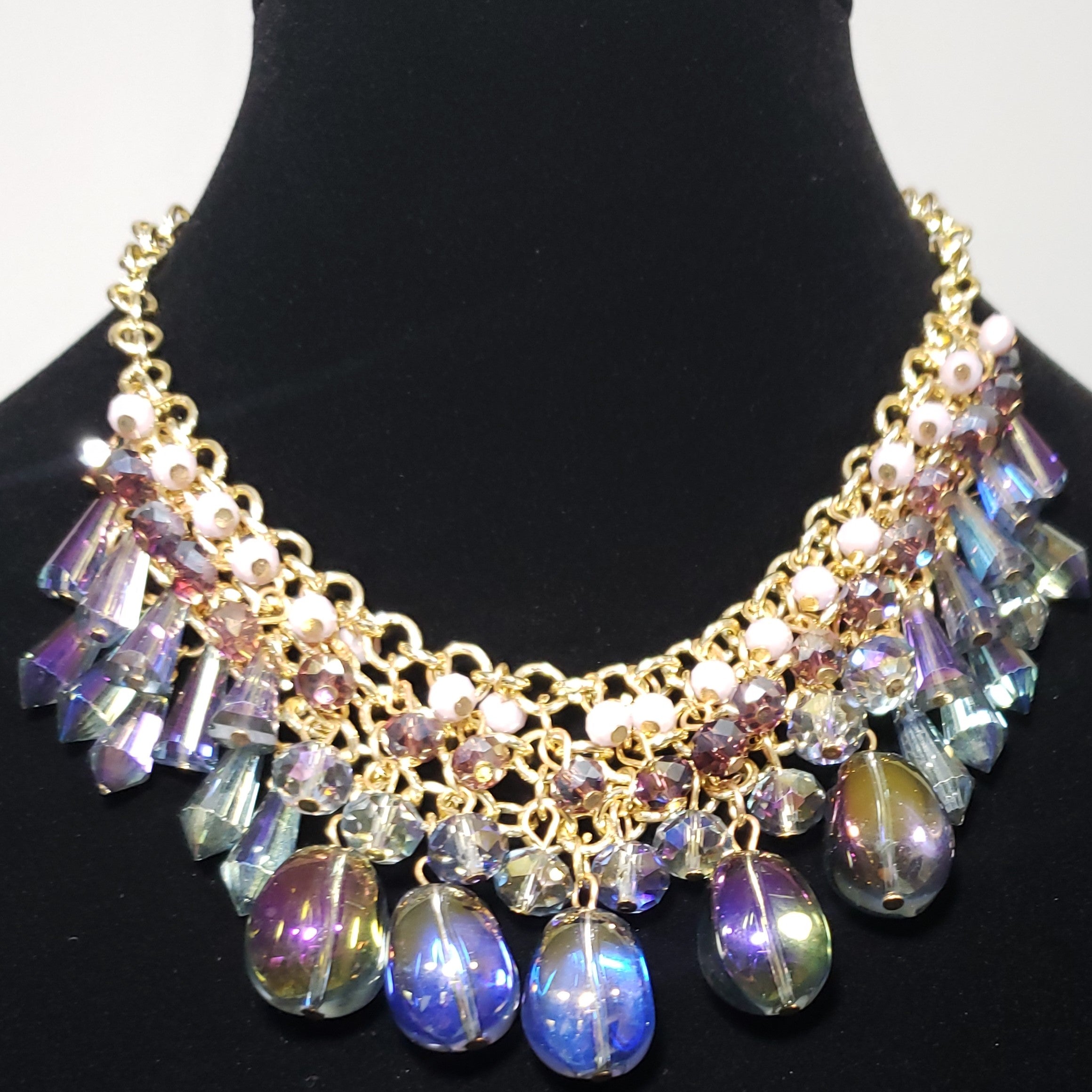 One to Own Multi Color Purple Magic Glass Bib Style Necklace - Houzz of DVA Boutique