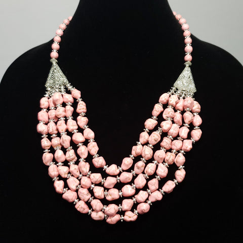 Hello Dolly Blush Faceted Beaded Bib Necklace