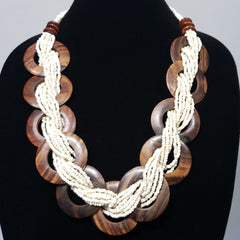 Braided Wooden Seed Bead Necklace in Cream and Chocolate Brown (20.00 In) - Houzz of DVA Boutique