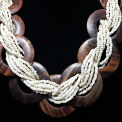 Braided Wooden Seed Bead Necklace in Cream and Chocolate Brown (20.00 In) - Houzz of DVA Boutique