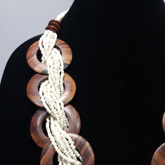 Braided Wooden Seed Bead Necklace in Cream and Chocolate Brown (20.00 In) - Houzz of DVA Boutique