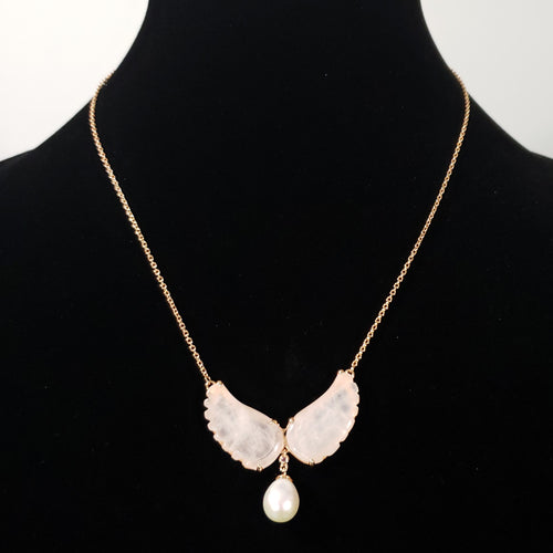 Angel Wings Galilea Rose Quartz, Freshwater Pearl, Orissa Rhodolite Garnet 14K RG Over Sterling Silver Drop Necklace (18 in) TGW 22.58 cts. - Houzz of DVA Boutique