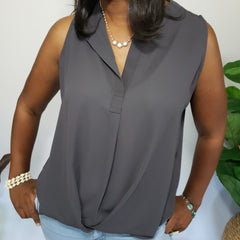 Taszeena Hi Low Split Neck Blouse in Dark Grey - Houzz of DVA Boutique