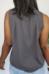 Taszeena Hi Low Split Neck Blouse in Dark Grey - Houzz of DVA Boutique