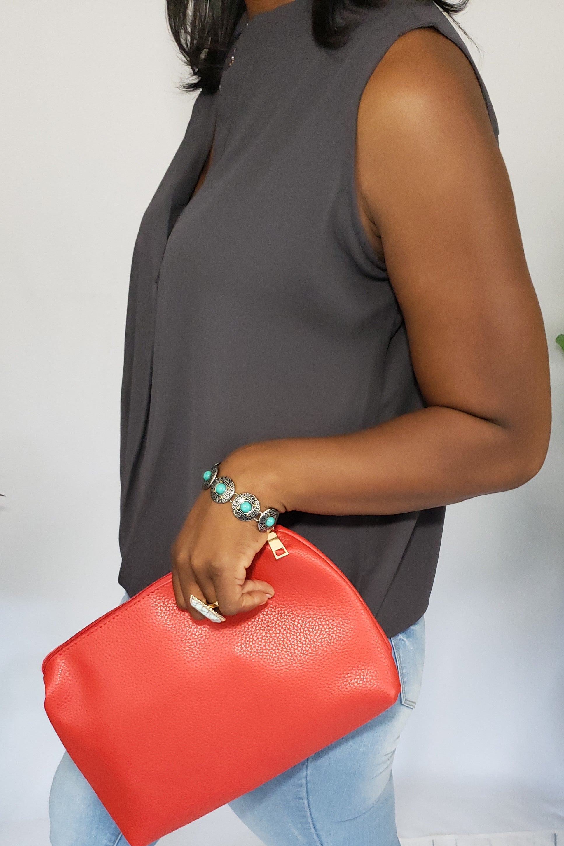 Miss-Dawn Red Vegan Leather Tote Bag with Removable Strap and Matching Pouch. - Houzz of DVA Boutique