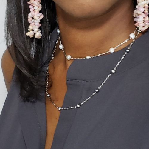 Black Freshwater Pearl Station Necklace (20 in) - Houzz of DVA Boutique