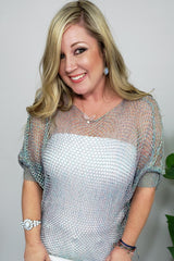 GIGI Iridescent Crochet Top in Silver - Houzz of DVA Boutique
