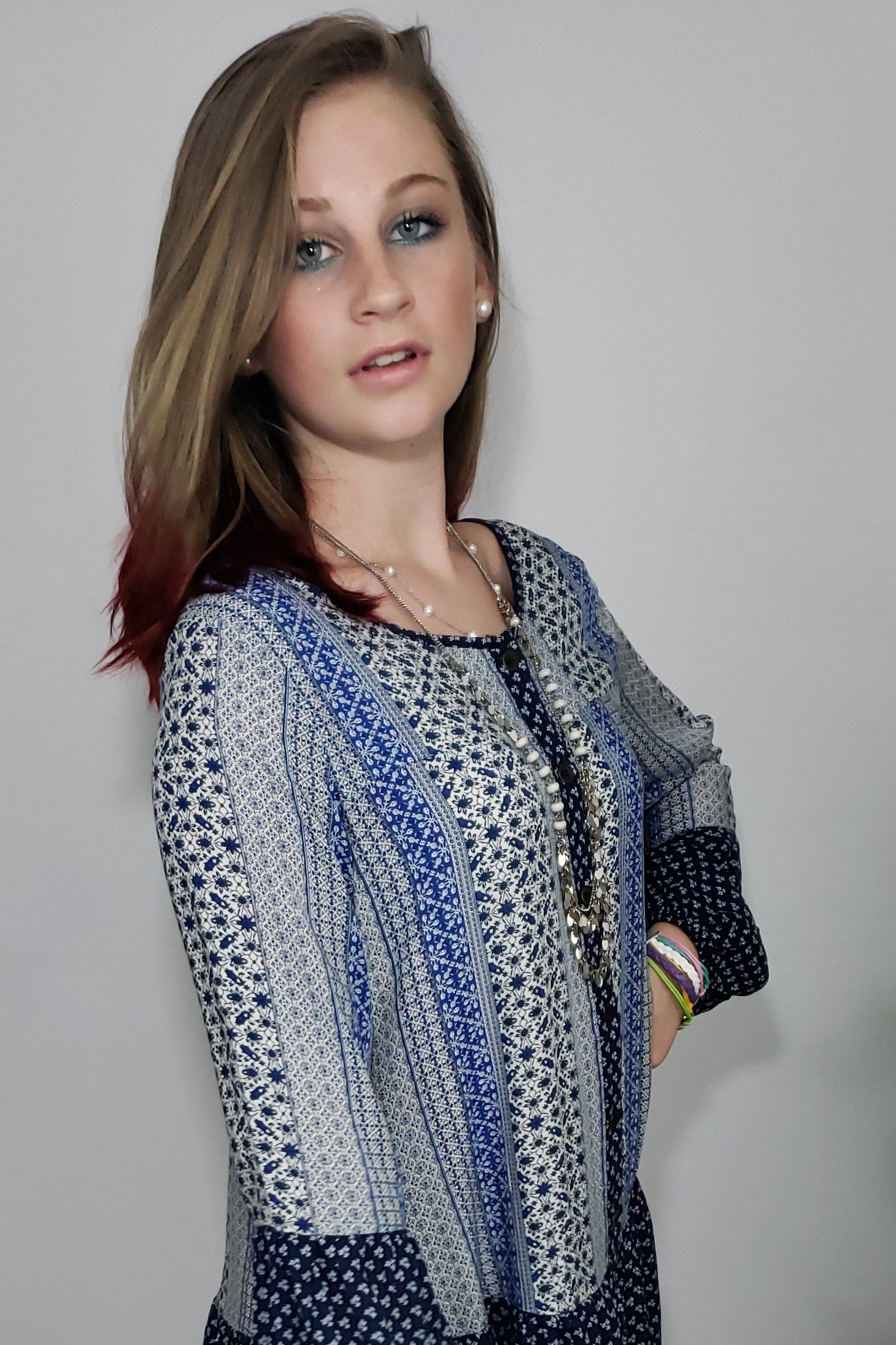 Mally Shades of Blooz Ruffle Button Down Contrast Tunic Dress - Houzz of DVA Boutique