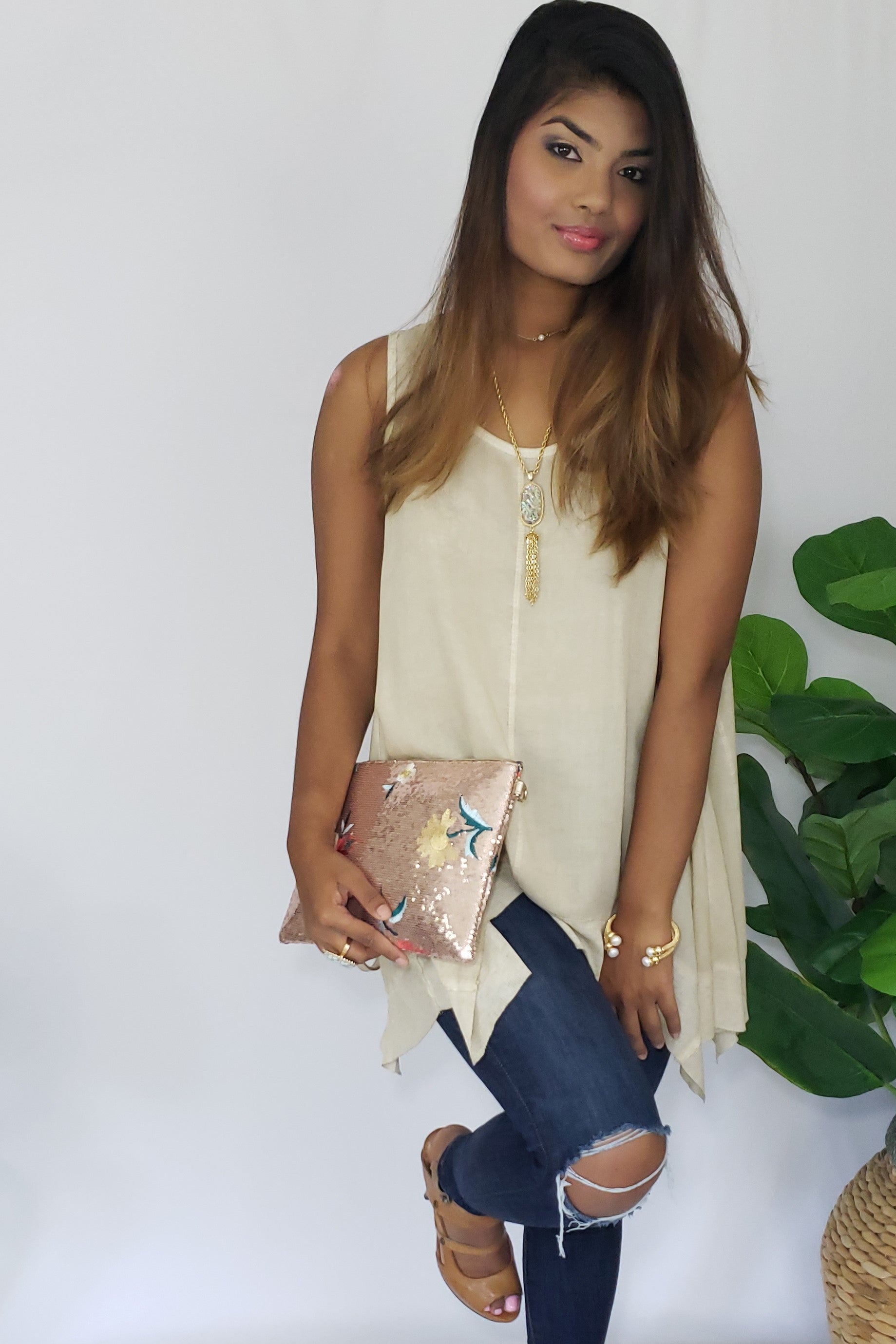 Celia- Was- Here Tank in Neutral Taupe - Houzz of DVA Boutique