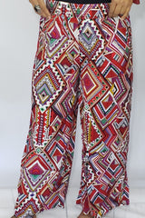 Tobin Tribal Print Palazzo Pants in Burgundy Multi - Houzz of DVA Boutique