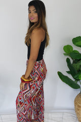 Tobin Tribal Print Palazzo Pants in Burgundy Multi - Houzz of DVA Boutique