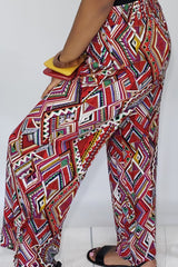 Tobin Tribal Print Palazzo Pants in Burgundy Multi - Houzz of DVA Boutique