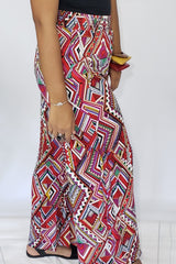 Tobin Tribal Print Palazzo Pants in Burgundy Multi - Houzz of DVA Boutique