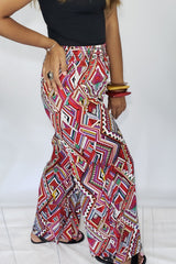 Tobin Tribal Print Palazzo Pants in Burgundy Multi - Houzz of DVA Boutique