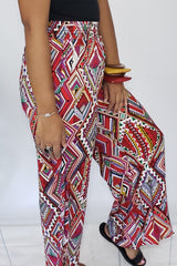 Tobin Tribal Print Palazzo Pants in Burgundy Multi - Houzz of DVA Boutique