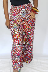 Tobin Tribal Print Palazzo Pants in Burgundy Multi - Houzz of DVA Boutique