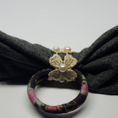 Victoriah Peach Freshwater Pearl Lace Hair Bow in Dark Grey & Plum Multi - Houzz of DVA Boutique