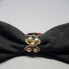 Victoriah Peach Freshwater Pearl Lace Hair Bow in Dark Grey & Plum Multi - Houzz of DVA Boutique