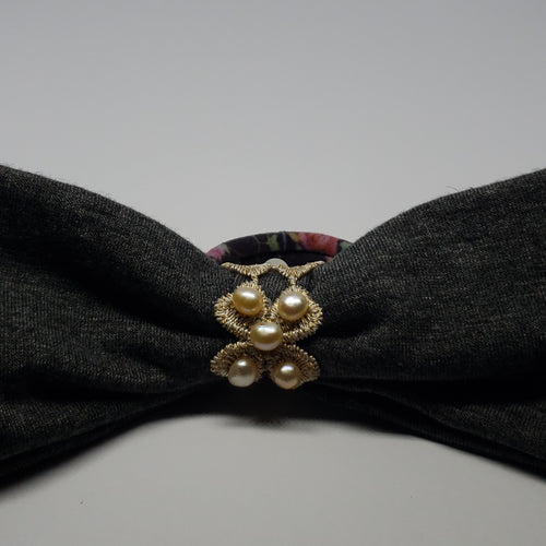 Victoriah Peach Freshwater Pearl Lace Hair Bow in Dark Grey & Plum Multi - Houzz of DVA Boutique