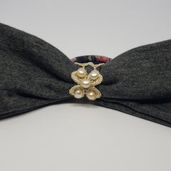 Victoriah Peach Freshwater Pearl Lace Hair Bow in Dark Grey & Plum Multi - Houzz of DVA Boutique