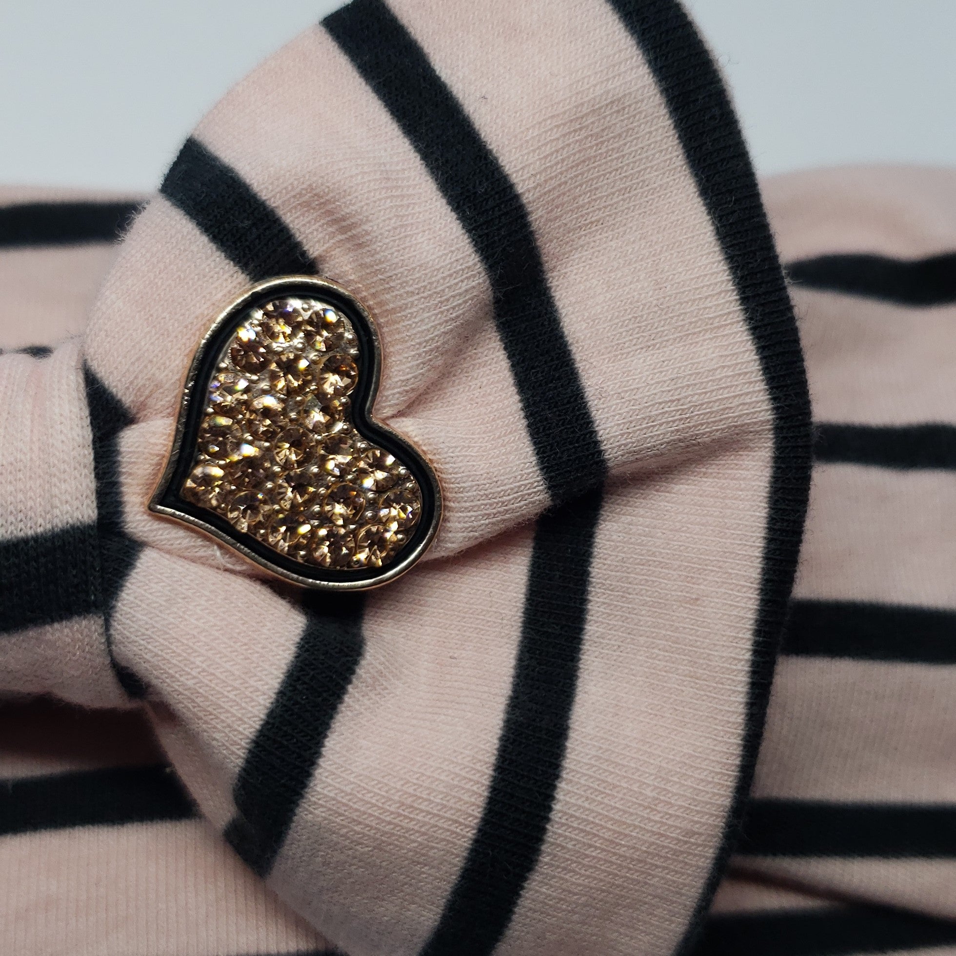 Taylor Pink & Black Stripe Rose Gold Heart Stretch Headband - Houzz of DVA Boutique