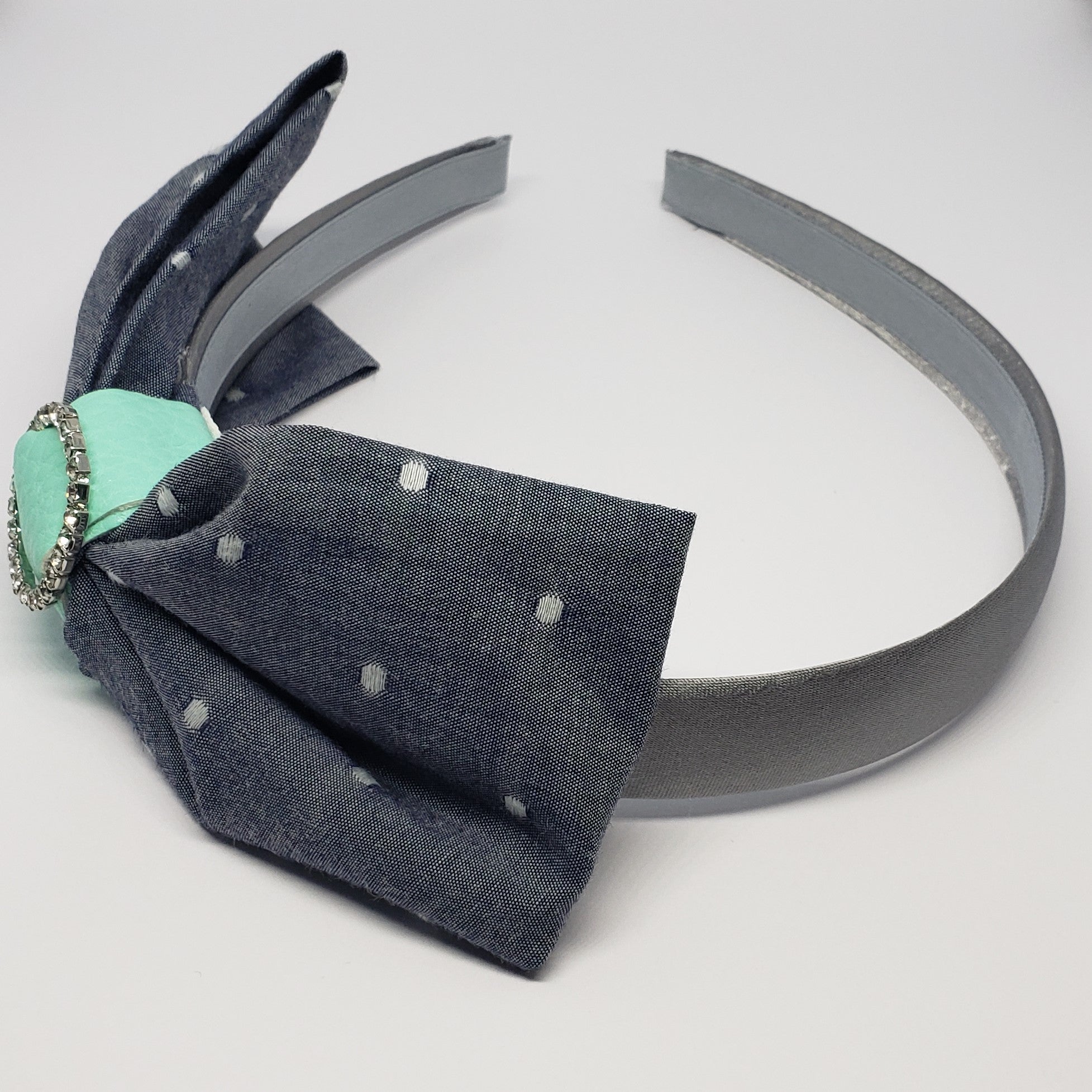 Mia Chambray Rhinestone Turquoise Buckle & Grey Headband - Houzz of DVA Boutique