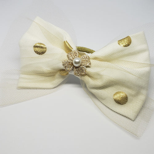 Kaelyn Freshwater Pearl Hair Bow in Cream & Gold Dots - Houzz of DVA Boutique