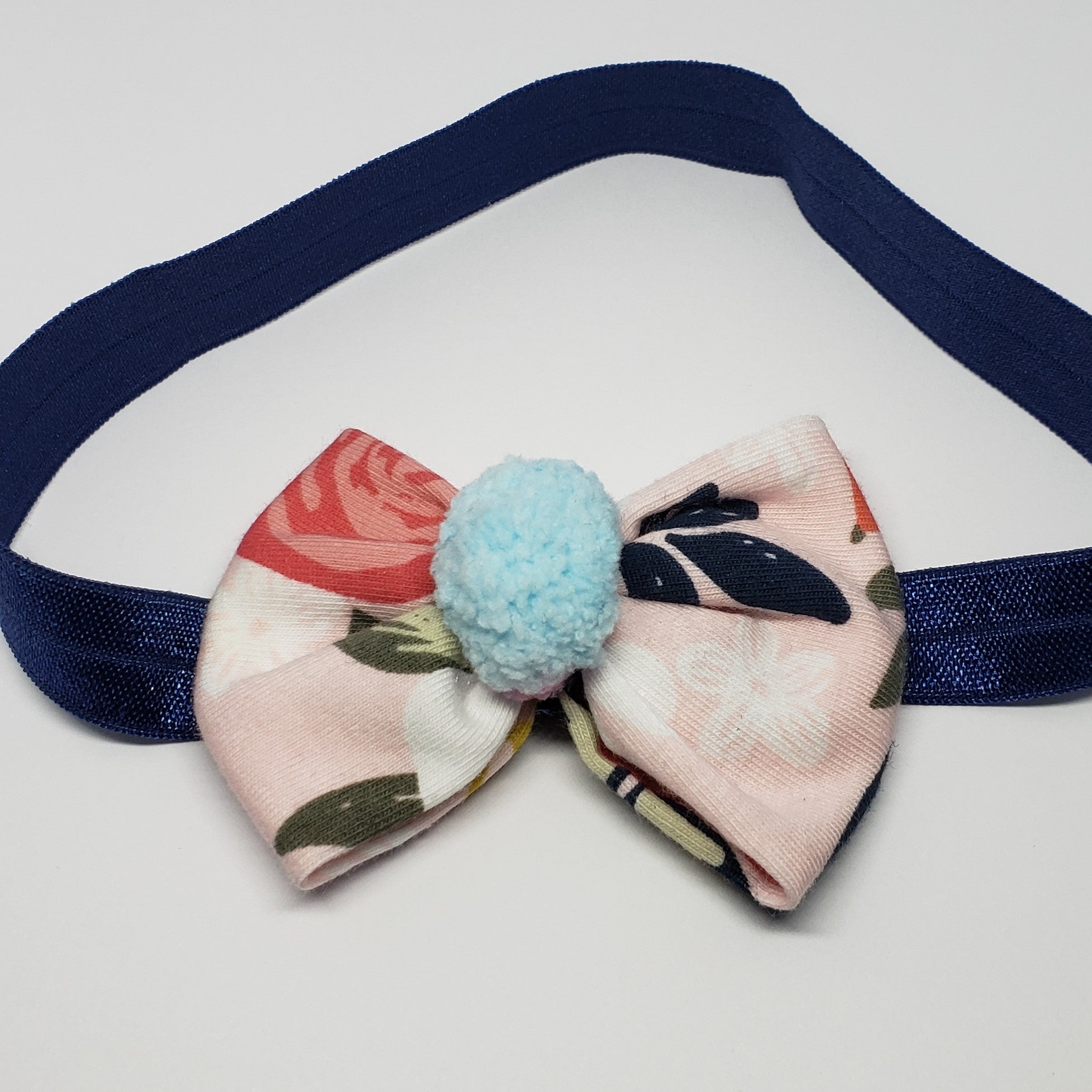 Sarai Mini Bow & Pompom Stretch Headband in Pink & Blue - Houzz of DVA Boutique