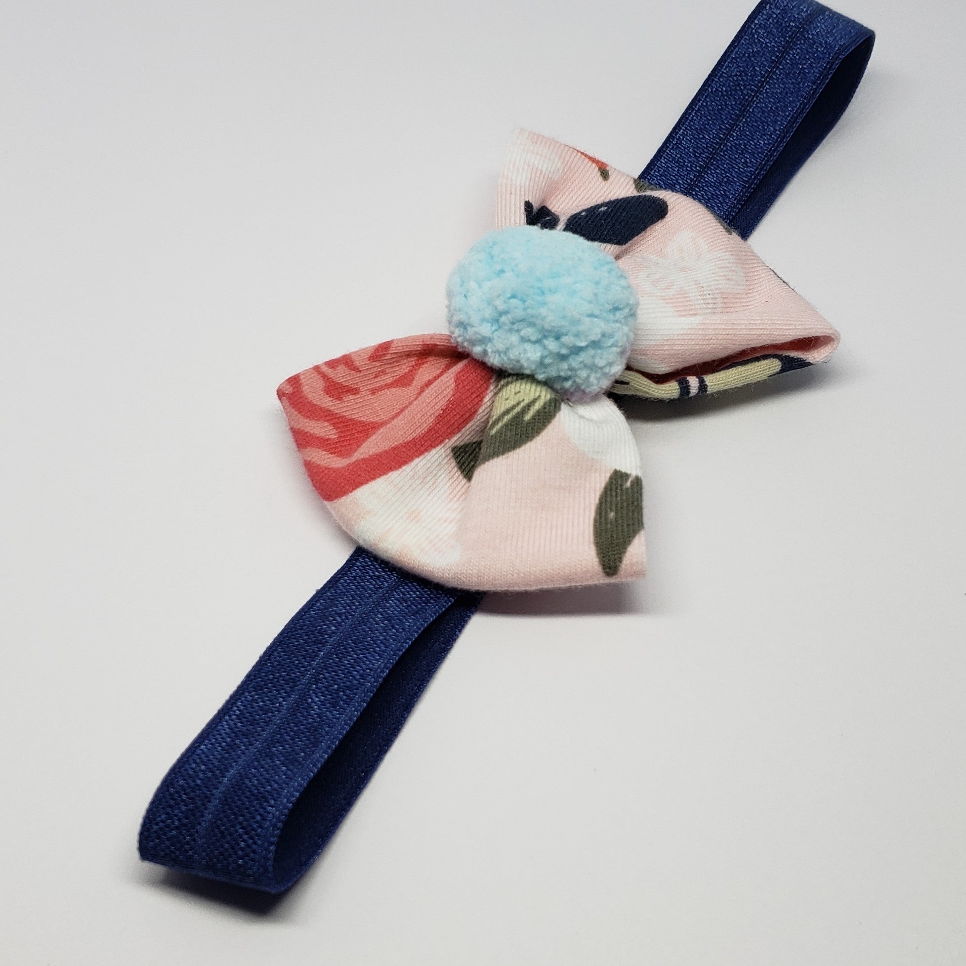 Sarai Mini Bow & Pompom Stretch Headband in Pink & Blue - Houzz of DVA Boutique