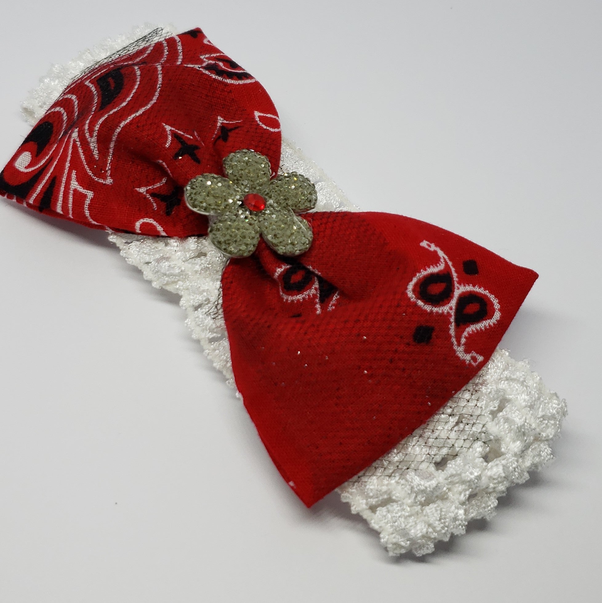 Cassidy-Dior Baby Swarovski Bandanna Crochet Headband in Red Black & White - Houzz of DVA Boutique