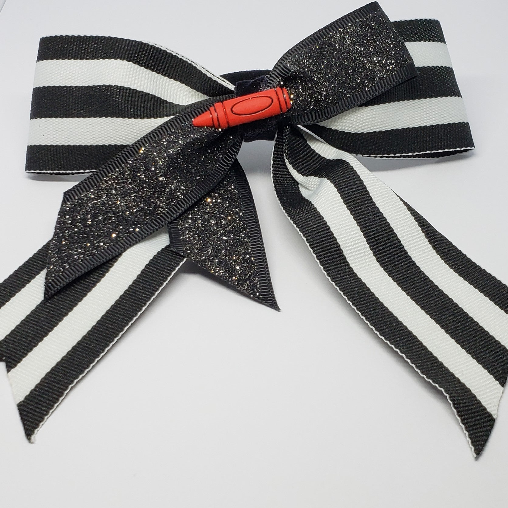 Cassidy-Dior Uniform Cheer Style Bow in Black, White & Red - Houzz of DVA Boutique