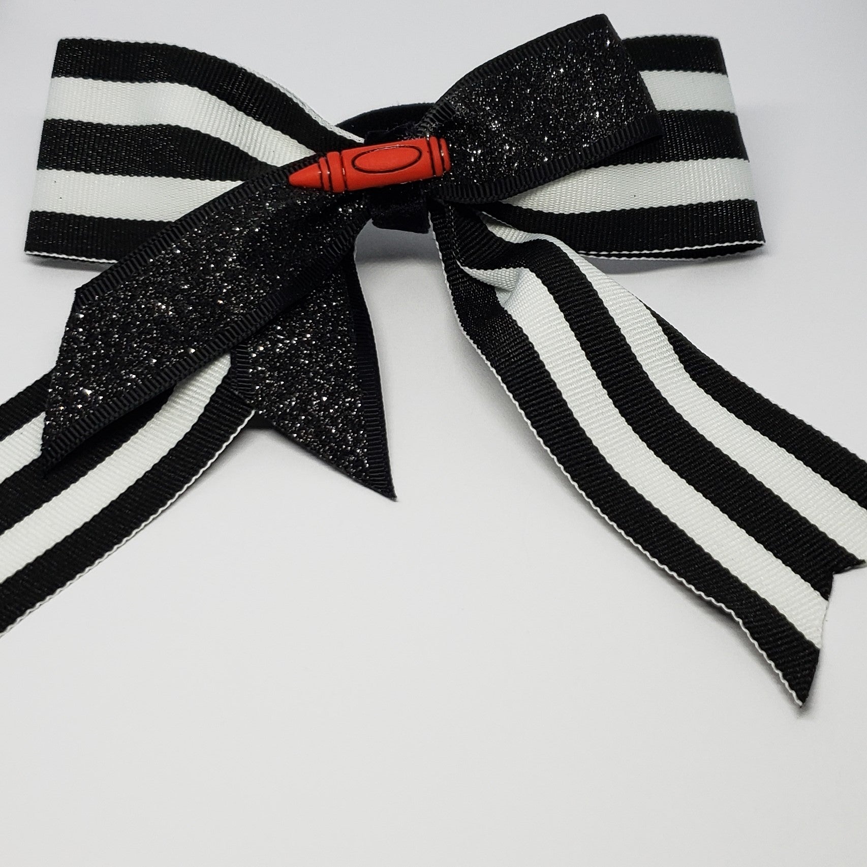 Cassidy-Dior Uniform Cheer Style Bow in Black, White & Red - Houzz of DVA Boutique