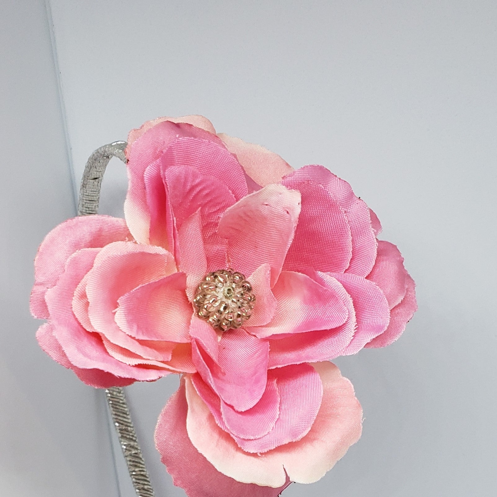 Mila Peachy Pink & Silver Blooming Rose Headband - Houzz of DVA Boutique