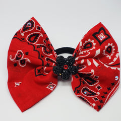 Erica Fancy Swarovski Bandanna Hair Bow in Red, Black & White - Houzz of DVA Boutique