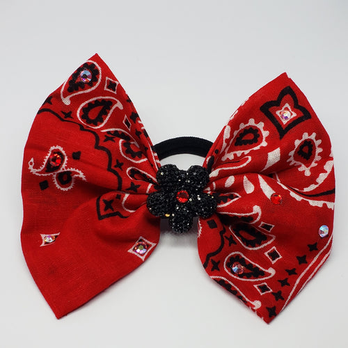 Erica Fancy Swarovski Bandanna Hair Bow in Red, Black & White - Houzz of DVA Boutique