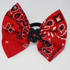 Erica Fancy Swarovski Bandanna Hair Bow in Red, Black & White - Houzz of DVA Boutique