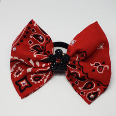 Erica Fancy Swarovski Bandanna Hair Bow in Red, Black & White - Houzz of DVA Boutique