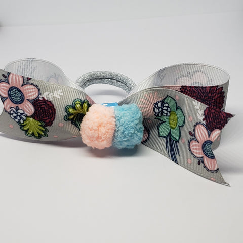 N-Zala Floral Mint & Teal Hair Bow with Sparkly Amber & White Flower Cluster