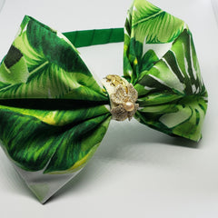 N-Zala Island Vibe Green with Freshwater Pearl, Braided Gold Leather & Gold Studs Headband - Houzz of DVA Boutique