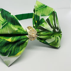 N-Zala Island Vibe Green with Freshwater Pearl, Braided Gold Leather & Gold Studs Headband - Houzz of DVA Boutique