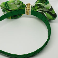 N-Zala Island Vibe Green with Freshwater Pearl, Braided Gold Leather & Gold Studs Headband - Houzz of DVA Boutique