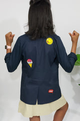 She’s Royal in Navi Preppy Lightweight Blazer with Fancy Patchwork - Houzz of DVA Boutique