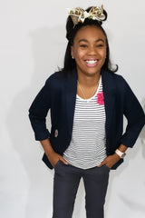 She’s Royal in Navi Preppy Lightweight Blazer with Fancy Patchwork - Houzz of DVA Boutique