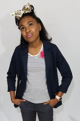 She’s Royal in Navi Preppy Lightweight Blazer with Fancy Patchwork - Houzz of DVA Boutique