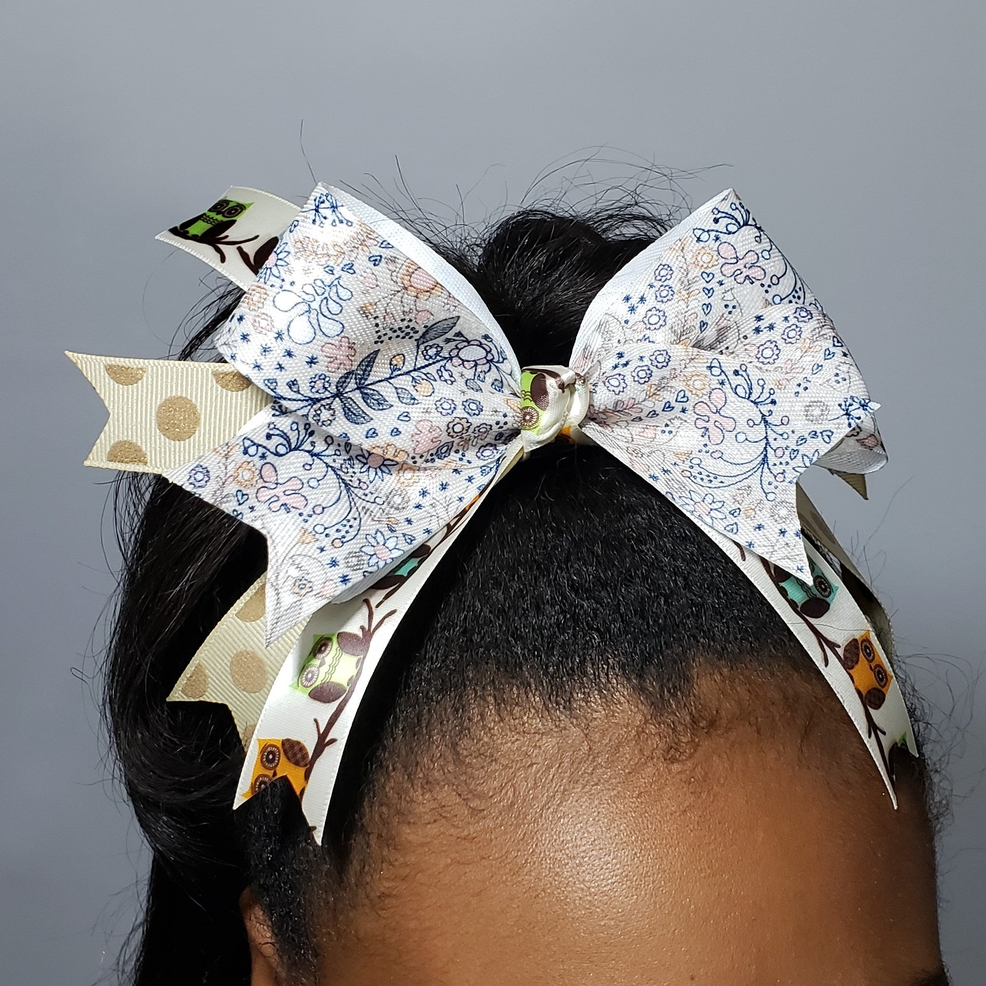 Kelsea Elements of Fall Hair Bow in Cream & Navy Multi Floral - Houzz of DVA Boutique