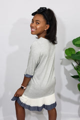 Londyn Tunic Dress in Heather Grey with Contrasting Navy & Off-White Pleats. - Houzz of DVA Boutique