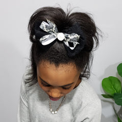 N-Zala Moonlight Stroll Black & Cream Lace Cameo Bow - Houzz of DVA Boutique