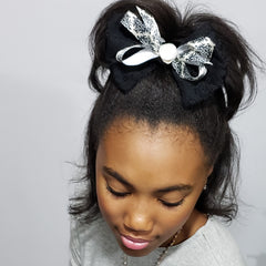 N-Zala Moonlight Stroll Black & Cream Lace Cameo Bow - Houzz of DVA Boutique