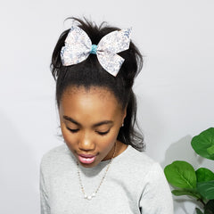 Kelsea Cream & Navy Floral Bow with Turquoise Knotted Detail - Houzz of DVA Boutique