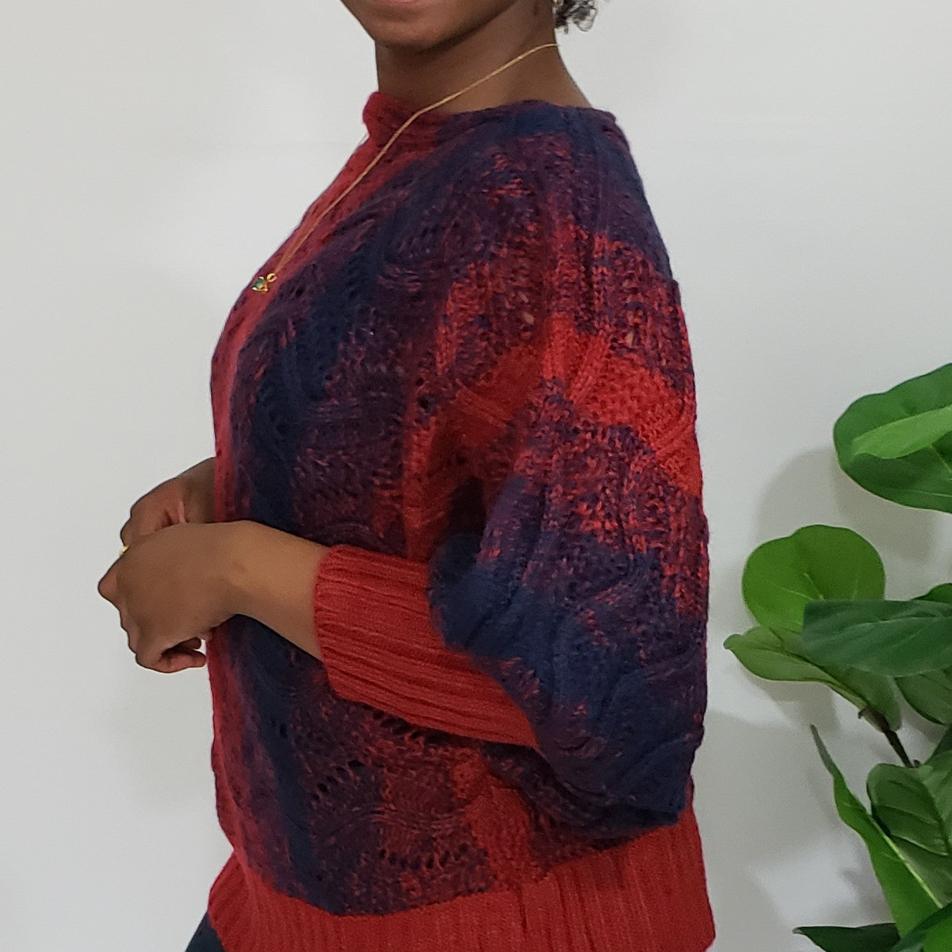 Gabrielle Rich Red & Navy Boatneck Knit Sweater in Plus - Houzz of DVA Boutique